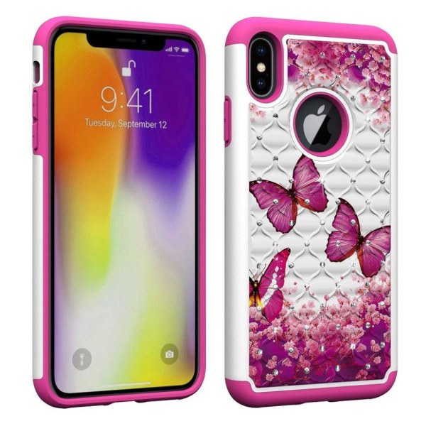 iPhone Xs Max Tekojalokivi koristeltu kuviollinen hybriidi muovi Pink