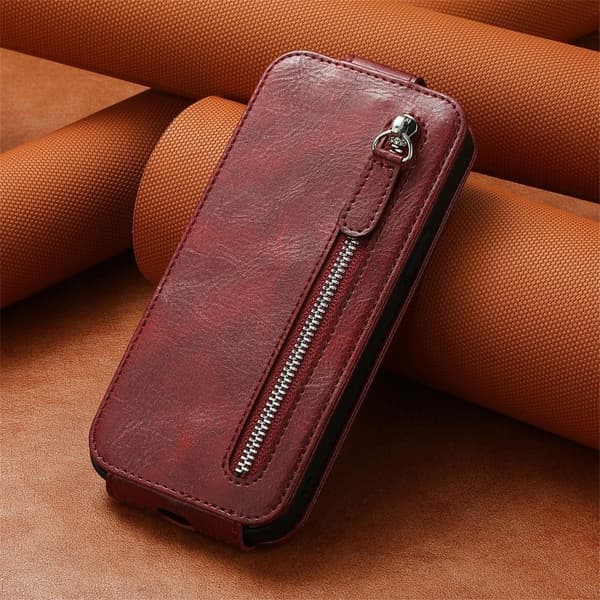 Vertical Flip Phone Etui med Zipper til Samsung Galaxy A04 - Rød Red