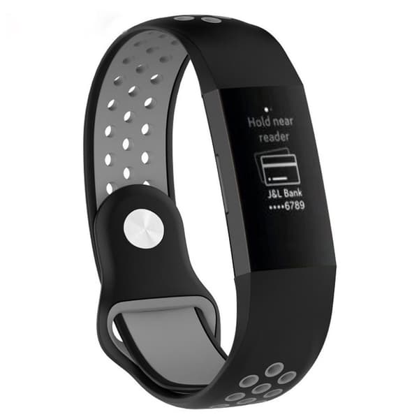 Fitbit Charge 3 erstatnings urrem i silikone med sports design - Sort/Grå Multicolor