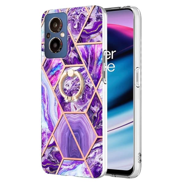 Marble Mønstret Deksel med Ring Holder til OnePlus Nord N20 5G - Mørkelilla Purple