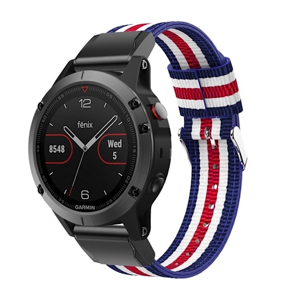 Garmin Fenix 5 urrem i nylon - Blå / Hvid / Rød / Hvid / Blå Multicolor