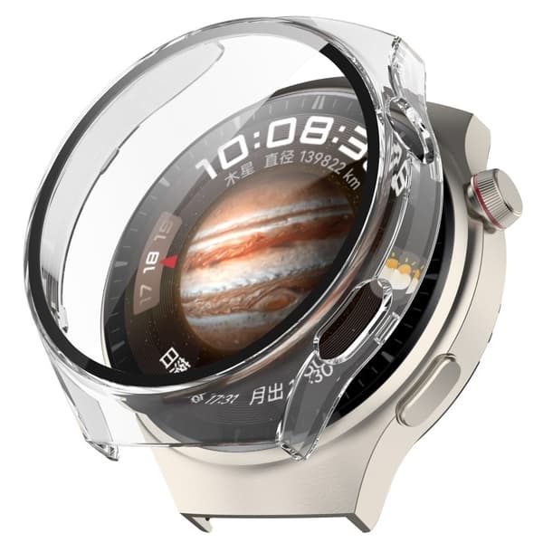 Huawei Watch 4 Pro Space Edition Smartwatch bump resistant Frame Case with Curved Tempered Glass Screen Film - Transparent White Vit