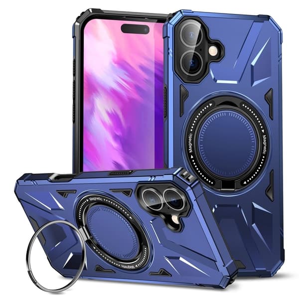iPhone 16 Plus-fodral Kompatibelt med MagSafe Kickstand Flexibelt och stötsäkert mobilskal - Marinblå Blå
