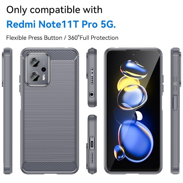 Carbon Flex Xiaomi Poco X4 GT / Xiaomi Redmi Note 11T Pro Plus / Xiaomi Redmi Note 11T Pro deksel - Grå Silver grey