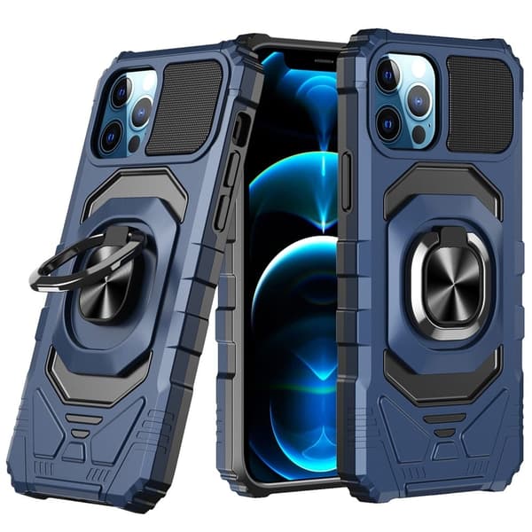 Slitstarkt hårdplastskal med mjuk insida och kickstand för iPhone 12 Pro Max - Blå Blå