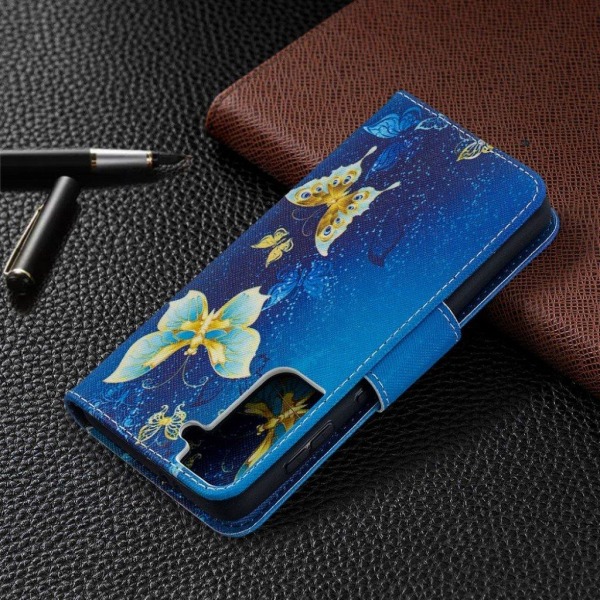 Wonderland Samsung Galaxy S21 flip etui - blå sommerfugl Blue