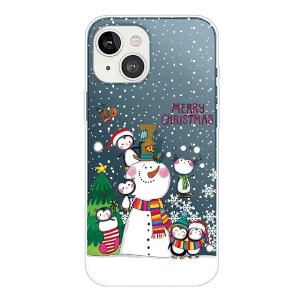 Juletelefonetui iPhone 14, stilfuldt mønstertryk Anti-ridse blødt fleksibelt bagcover - Pingvin-Familien Multicolor