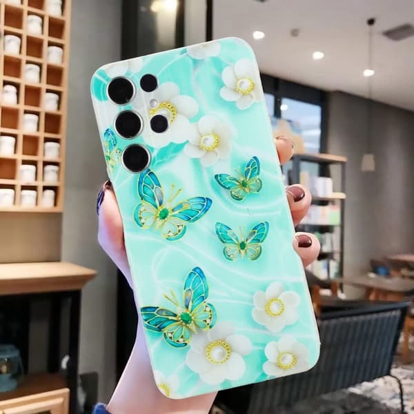 Deco Samsung Galaxy S24 Ultra cover - Sommerfugl Og Blomst Green