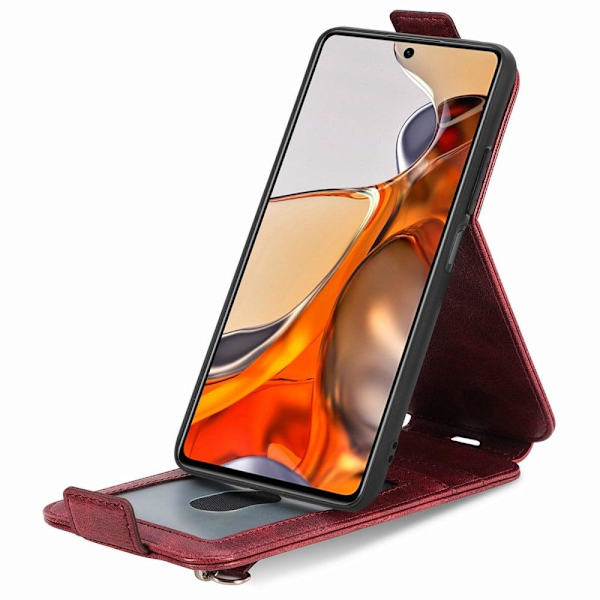 Vertical Flip Phone Etui med Zipper til Samsung Galaxy A12 5G - Rød Red