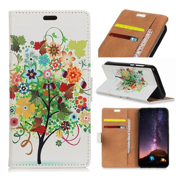 iPhone Xs Max mønstret læder flip cover - Blomster Træ Med Frugt Multicolor