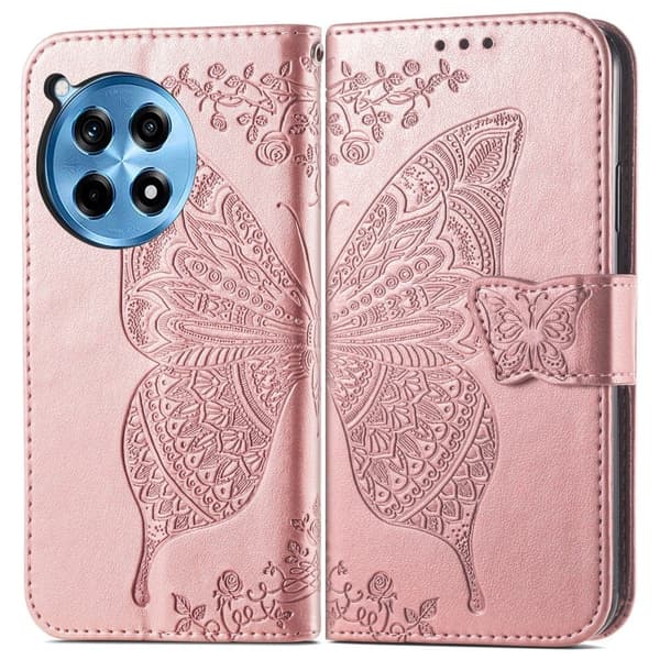 Butterfly OnePlus Ace 3 Pro Læderetui - Rødguld Pink