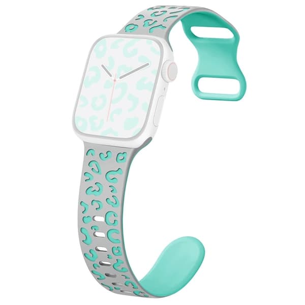 Apple Watch Series 49mm - 45mm - 44mm - 42mm Leopard Silicone Strap - Grey+Cyan Green