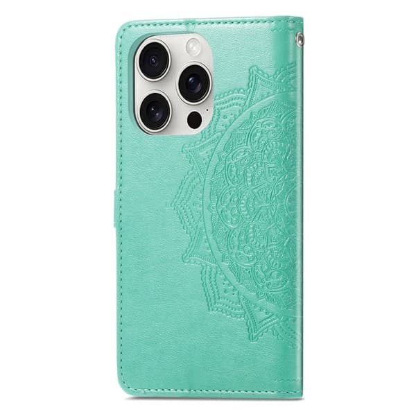 Mandala iPhone 16 Pro Max læderetui - Grøn Green