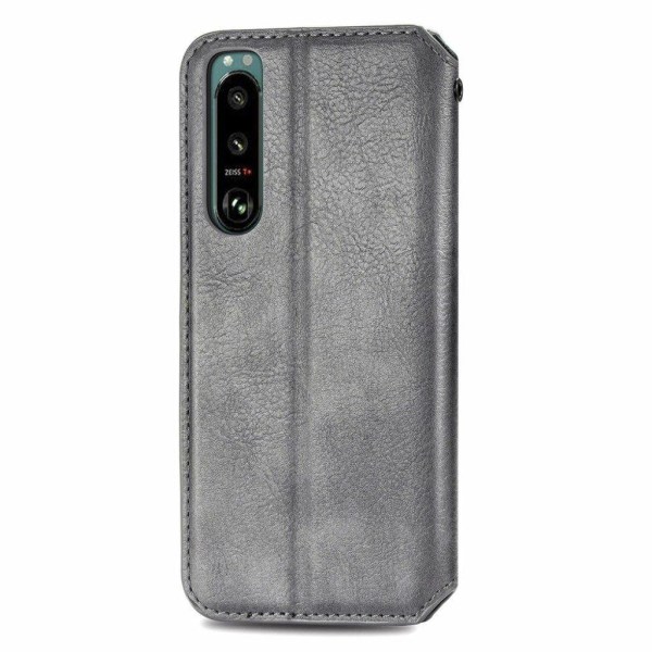 Nahkakotelo With A Stylish Rhombus Imprint For Sony Xperia 5 III - Harmaa Silver grey