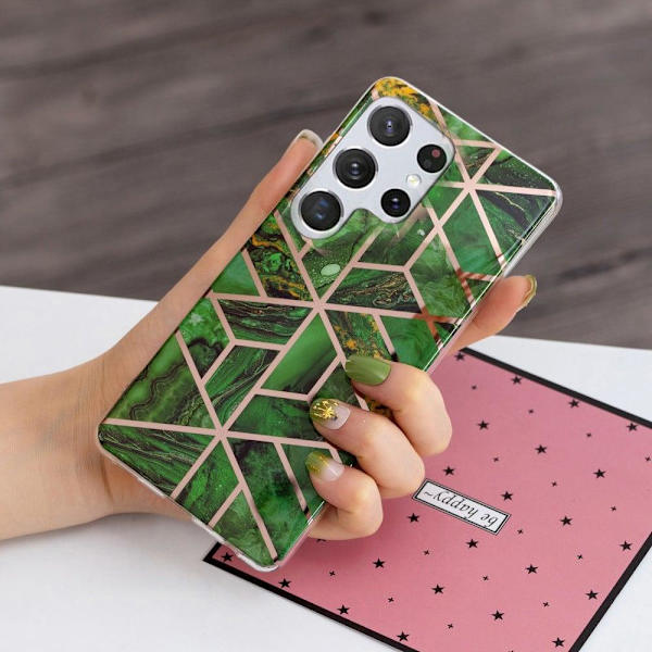 Deco Samsung Galaxy S23 Ultra Etui - Electroplated Grøn Marmor Green