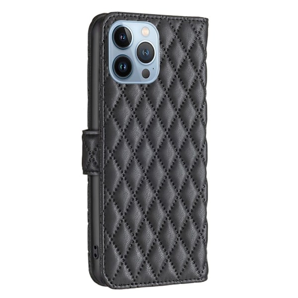 Rombemønster, matt flip-deksel for iPhone 13 Pro - Svart Black