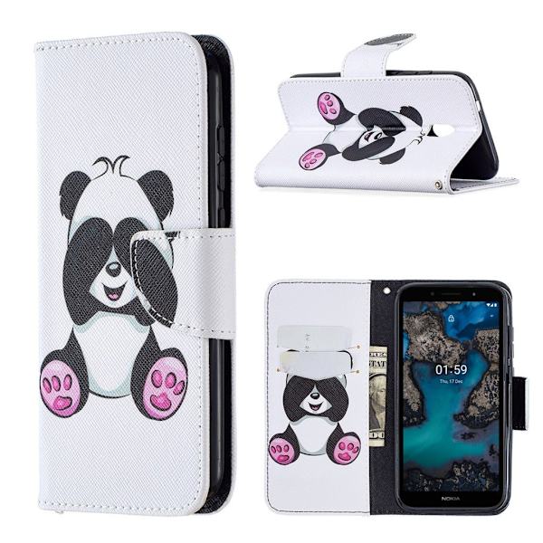 Wonderland Nokia C1 Plus flip kuoret - Panda White