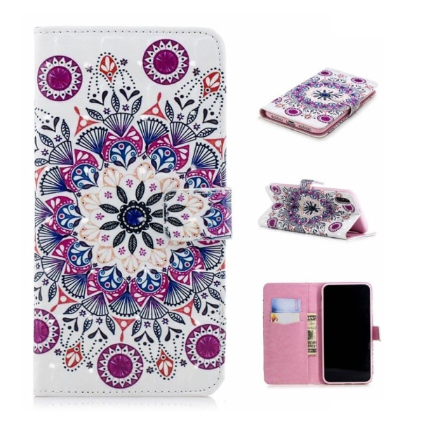 iPhone Xr flip cover i læder med lysspot-dekor - Unik Blomst Multicolor