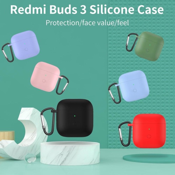 Xiaomi Redmi Buds 3 silikonskydd med karbinhake - Röd Röd