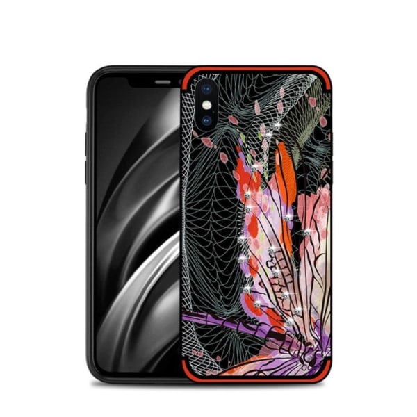 iPhone Xs Max NXE sudenkorento kuviollinen silikooni muovinen takasuoja kuori missä tekojalokivet - Punainen Red