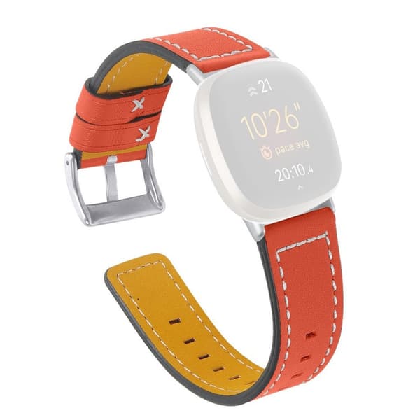 Fitbit Sense / Versa 3 urrem i ekte skinn - Oransje Orange