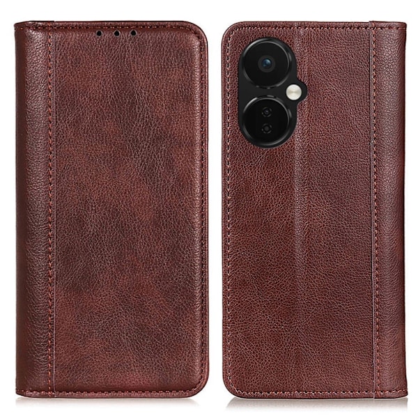 Äkta läder OnePlus Nord CE 3 fodral med magnetisk stängning Brun