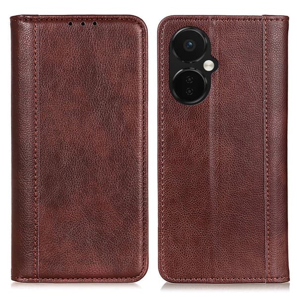 Ekte lærdeksel med magnetisk lukking for OnePlus Nord CE 3 - Brun Brown