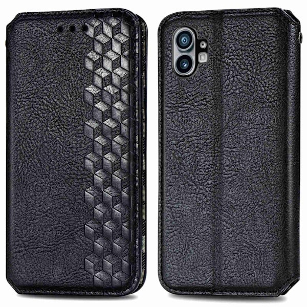 Nahkakotelo With A Stylish Rhombus Imprint For Nothing Phone (1) - Musta Black