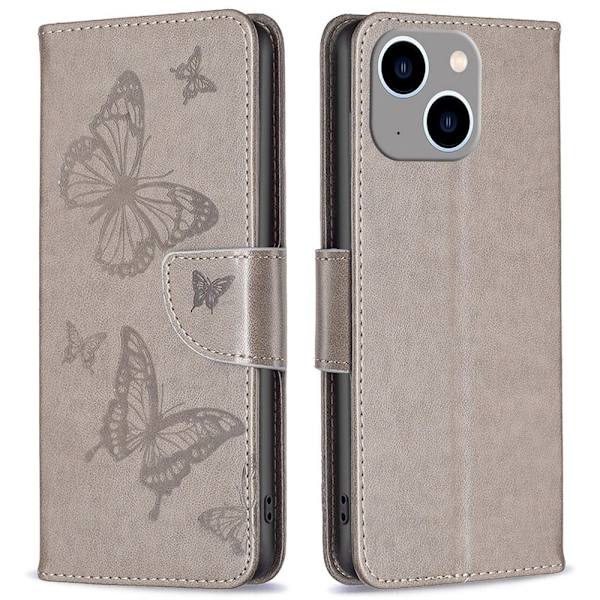 Butterfly läder iPhone 14 Plus fodral - Silver/Grå Silvergrå