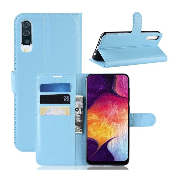 Samsung Galaxy A50 Litchi läderfodral - Ljusblå Blå