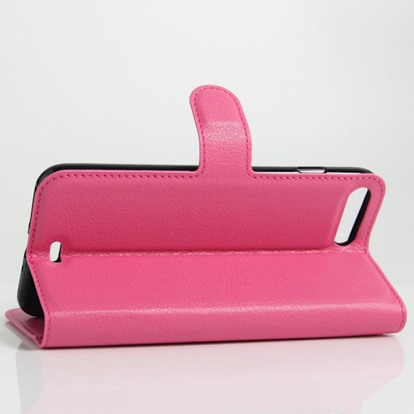 iPhone 8 Plus / 7 Plus 5,5 tommer Litchi Lychee Skin Flip Leather Stand Shell med Folio Flip Wallet - Hot Pink Pink