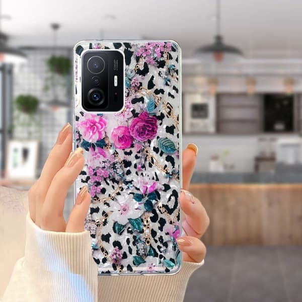 Marble Xiaomi 11T / 11T Pro Etui - Leopard og Blomst Purple