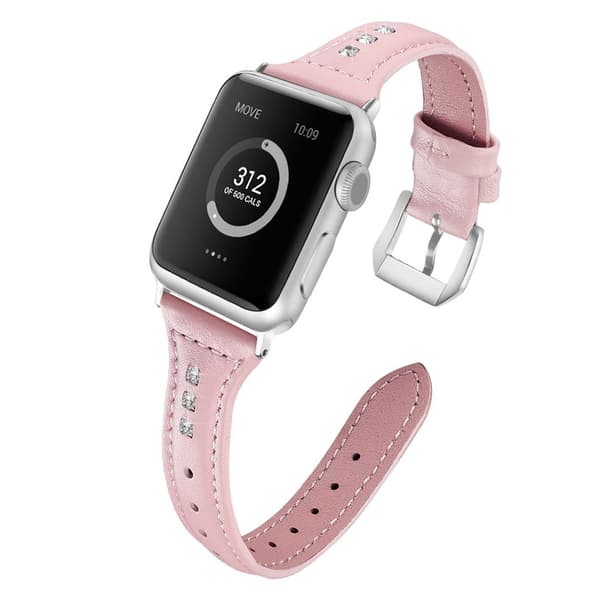 Apple Watch Series 4 40mm krystal dekorations ægte læder Urrem - Lyserød Pink