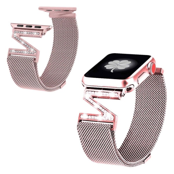 Apple Watch Series 5 44mm Z-muotoinen rombin muotoinen ruostumattomasta teräksestä valmistettu kellonauha - Ruusukulta Pink