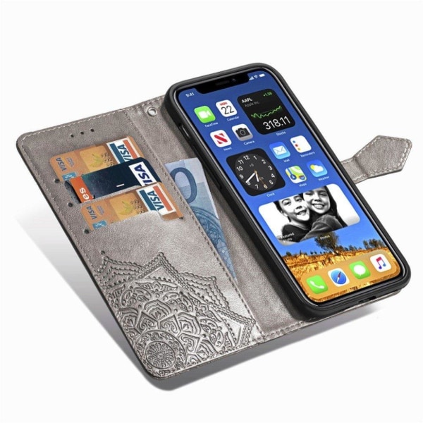 Mandala iPhone 12 Mini Flip case - Grey Silver grey
