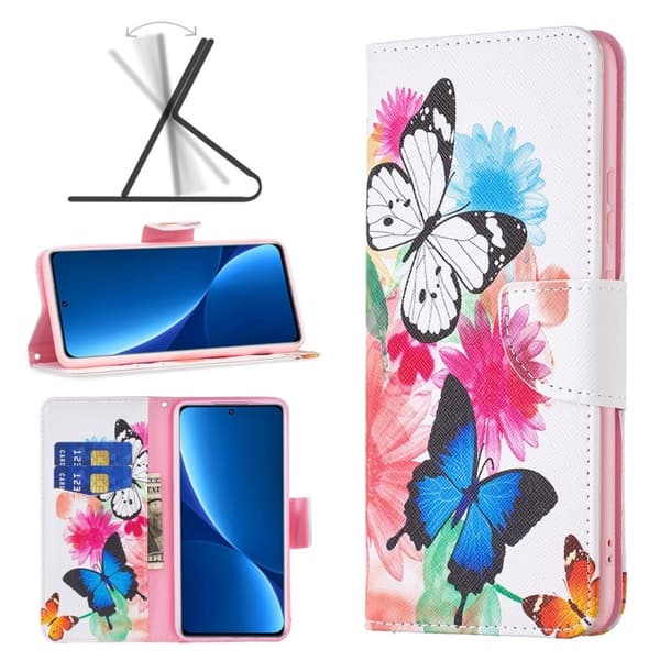 Wonderland Xiaomi 12 Pro flip etui - To Sommerfugle Multicolor