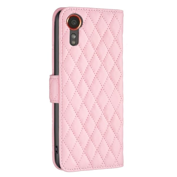 Rombemønster, matt flip-deksel for Samsung Galaxy Xcover 7 - Rosa Pink