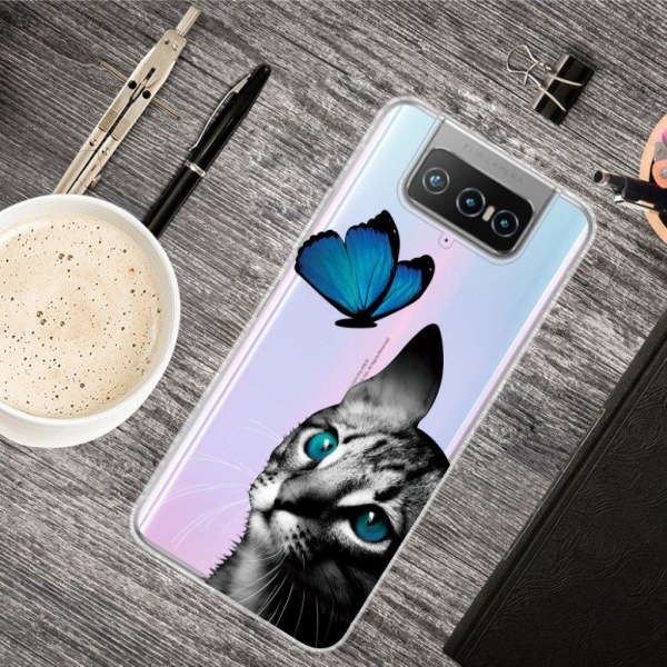 Butterfly Asus Zenfone 7 Pro nahkakotelo - Kissa Ja Perhonen Black