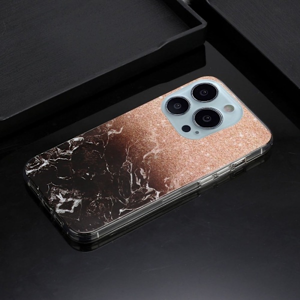 Marmormotiv iPhone 14 Pro Max skal - Roséguld Svart Marmor multifärg