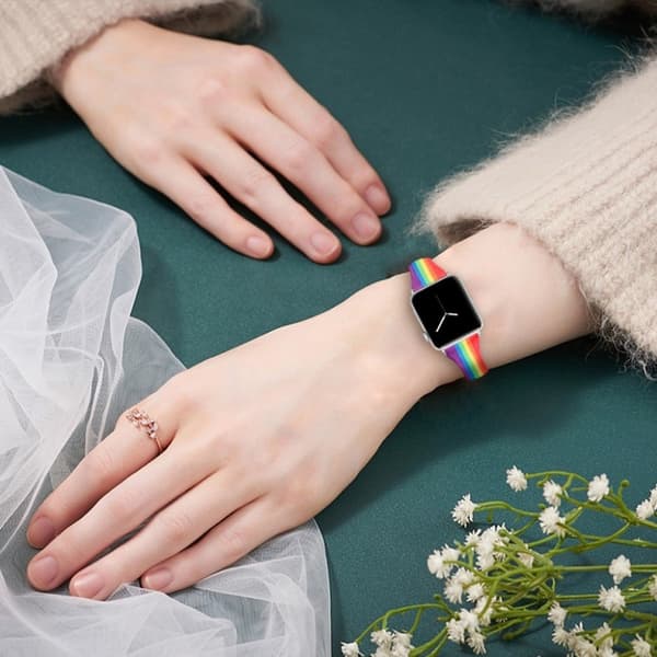 Apple Watch Series 6 / 5 40mm rainbow äkta läder klockarmband multifärg