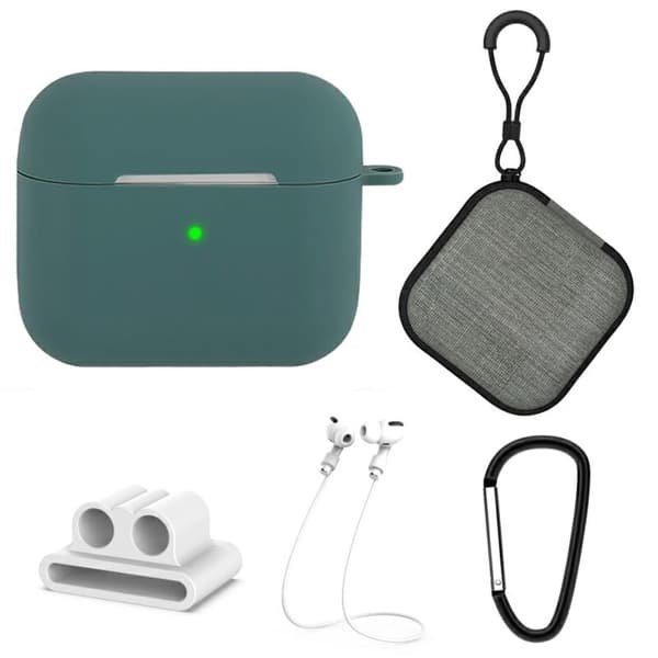 5 stk AirPods 3 silikonetui med tilbehør - Midnattsgrønn Green