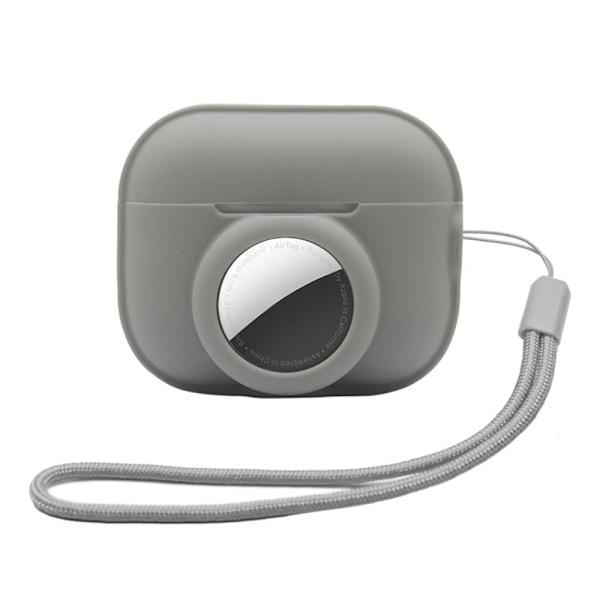 AirPods Pro 2 / AirTags silikonfodral med rem - Grå Silvergrå