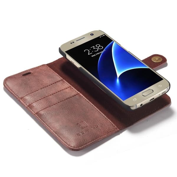 DG.MING til Samsung Galaxy S7 mobiletui i splidtet lædermateriale med pung og stativ - Rød Red