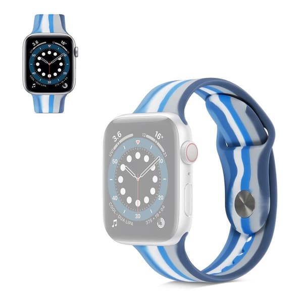 Apple Watch 40 mm regnbuefarget klokkerem i silikon - Blå / Størrelse: L Blue