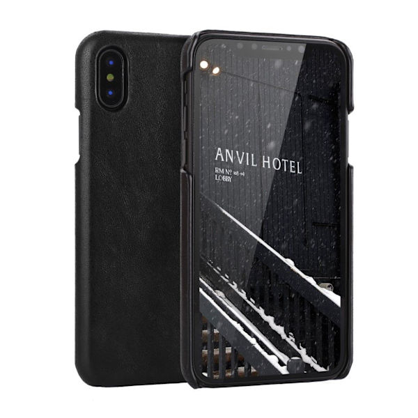 iPhone Xs Max retro etui i ægte læder - Sort Black
