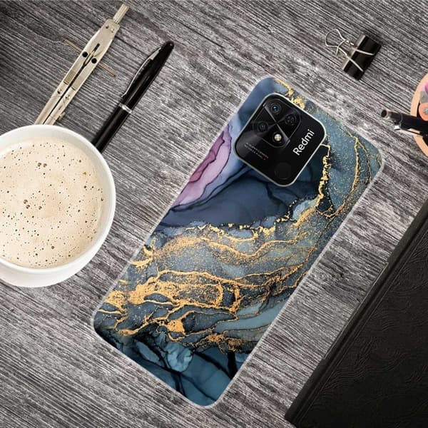 Marble Xiaomi Redmi 10C Etui - Blue på Gylden Splash Klinkekule Multicolor