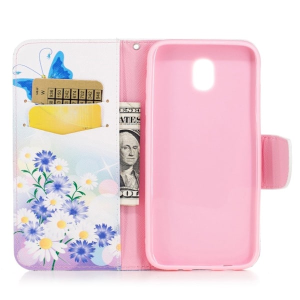 Samsung Galaxy J3 (2017) Læder etui med flot motiv - Blå sommerfugl Multicolor