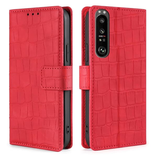 Læretui med Krokodille Tekstur til Sony Xperia 1 III - Rød Red