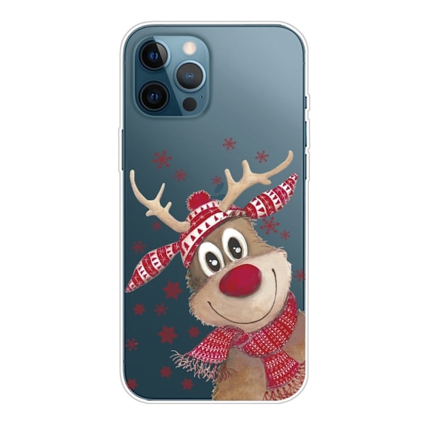 iPhone 14 Pro Max julemønstertryk mobil cover ridsefast, slankt og fleksibelt etui - Smiley-Hjort Red
