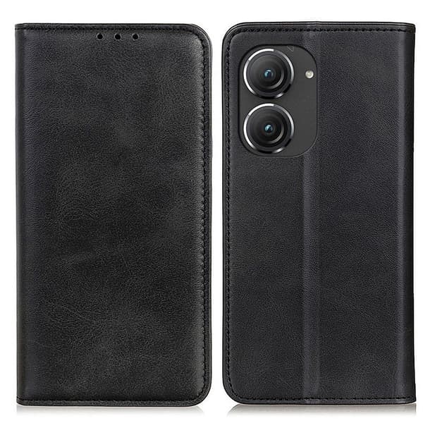 Lompakko-style Aitoa Nahkaa Läppäkotelo For ASUS Zenfone 9 - Musta Black